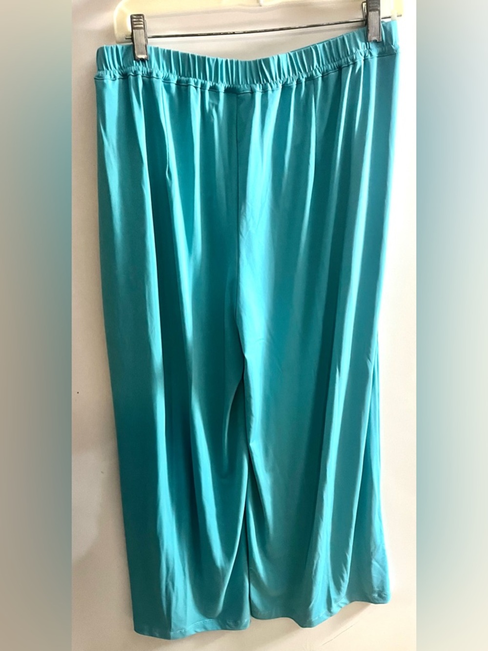 Bob Mackie Wearable Art Pants XLP Teal Pull-On Wide Leg Stretch Petite - Picture 2 of 4